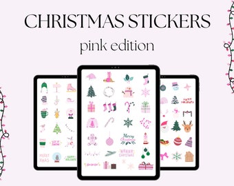 88 digitale stickers, goodnotes-stickers, kerststickers, roze stickers, dagboekstickers, goodnotes-stickers, kerststickers, PNG-stickers