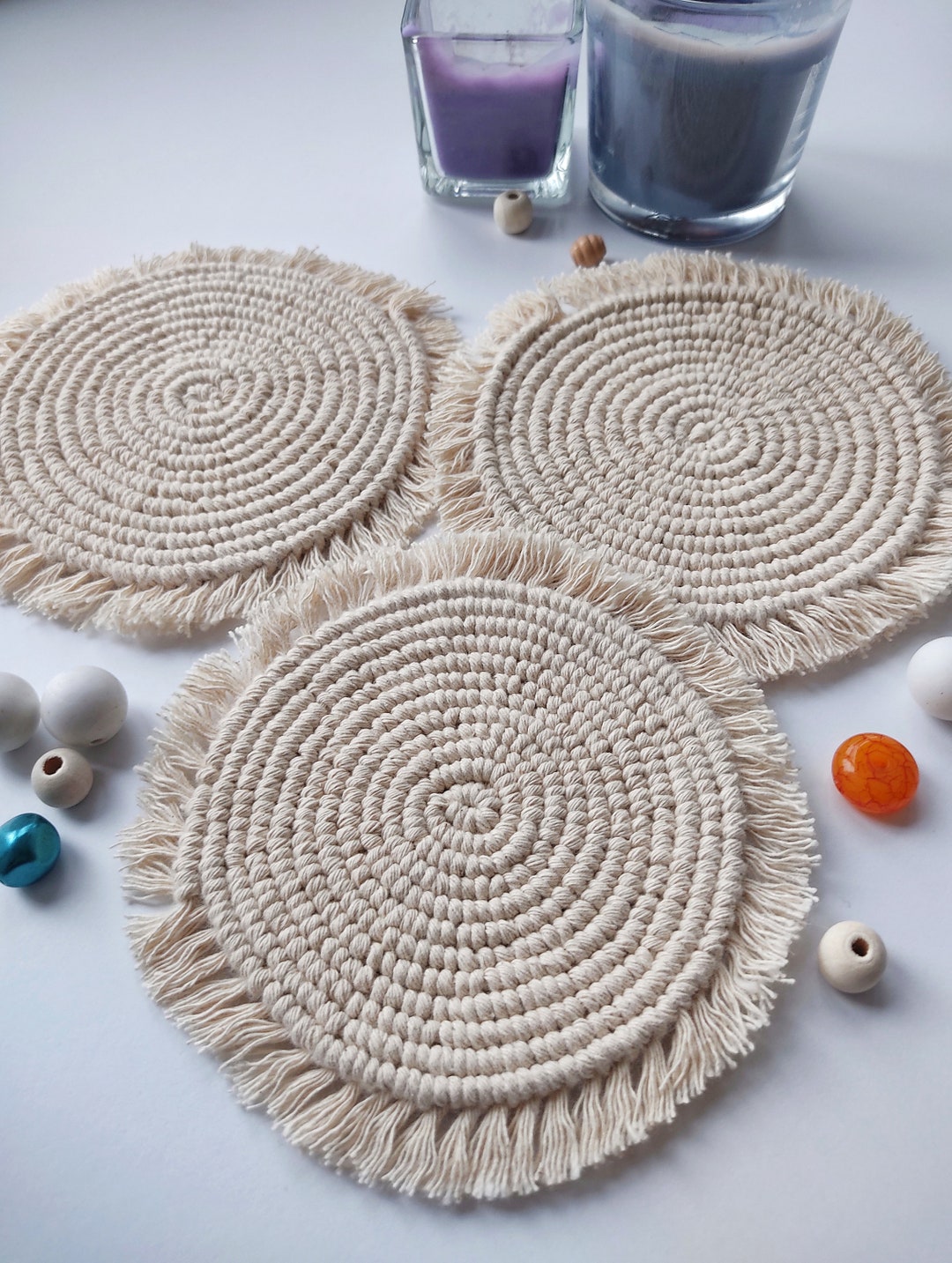 Round Macrame Coaster Patterns Macrame Coaster Round Coaster 5.5 14 Cm Gift - Etsy