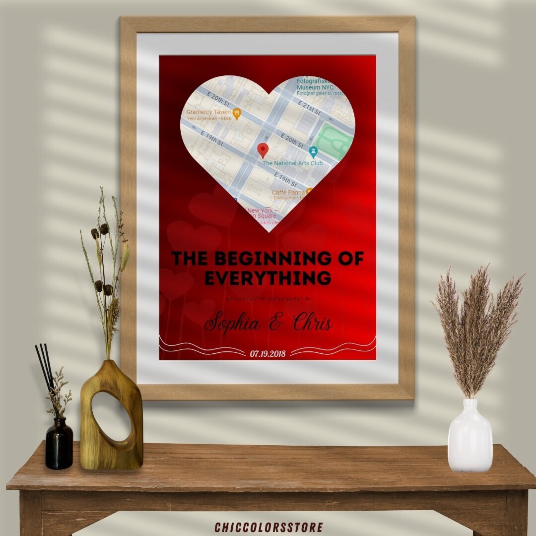 Customed First Date Map Design, Love Wall Art Design for Valentine's ...