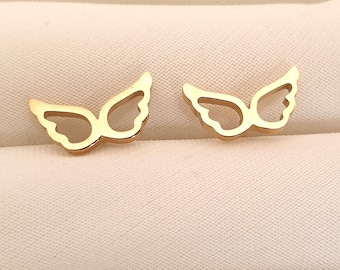 Celestial Gold Stud Earrings with Angel Wings • Minimalist Spiritual Jewelry • Gold Plated Elegant Earrings for Daily Wear • Gift for Her