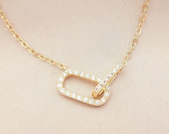 Gold Link Necklace with CZ Sparkle • Dainty Chain & Pave Lock Pendant • Elegant Minimal Jewelry Gift • Chic Pretty 18K Gold Plated Necklace
