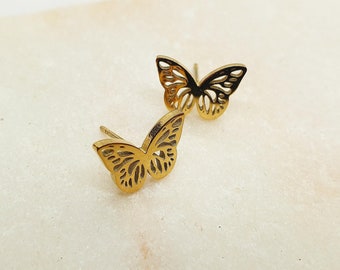 Boucles D'oreilles Papillons Métal Doré - Garanti Sans Nickel, Très Jolies - Neuves Avec étiquettes N°602
