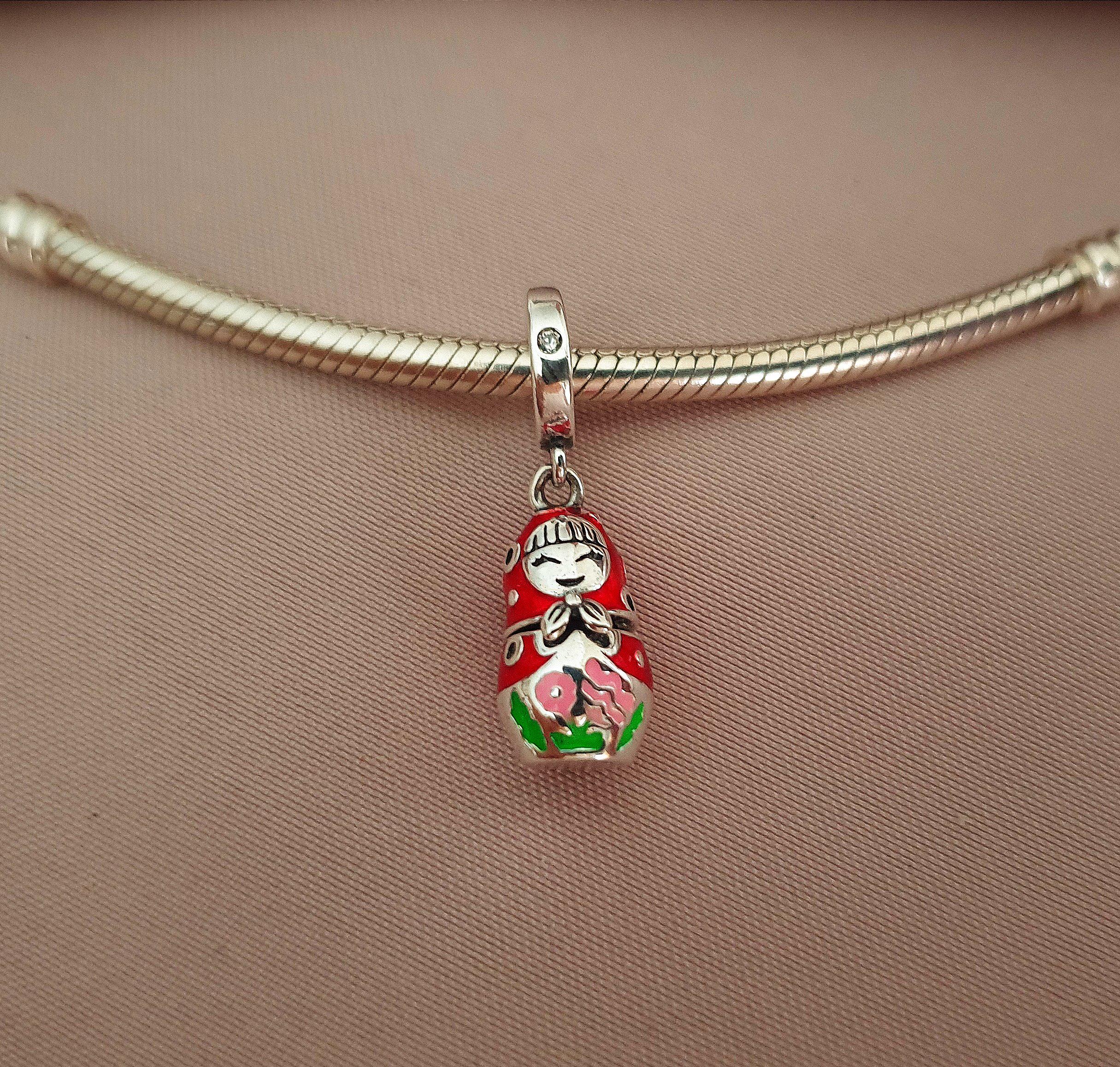 Émail Matriochka Collier Dessin Animé Poupée Russe Pendentif Bijoux