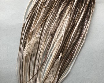 Boho Chic Thin Brown and White Double Ended Dreadlocks | Single Ended Synthetic Hair Extensions  Handmade for Unique Style & Versatile Look
