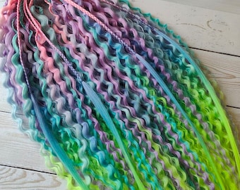 Ombre Curly Dreadlocks: Pink, Blue & Green Synthetic Hair Extensions