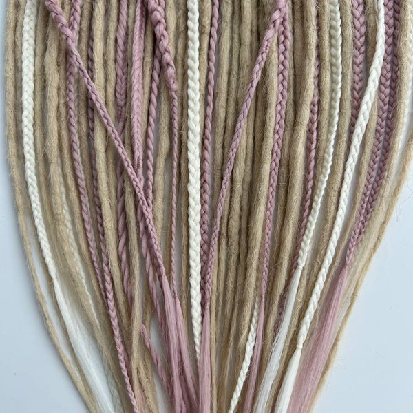 Double Ended Dreadlocks in Blonde, White, and Pink| Unique Synthetic Hair Extensions for Double & Single Ended Styles | Different Textures