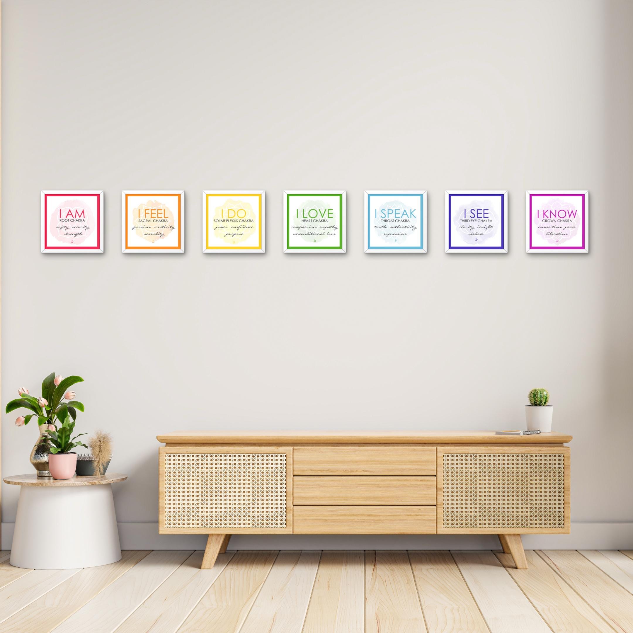 Chakra Set. Chakra Wall Art. Spiritual Prints. Yoga Art. Meditation Decor. Reiki Wall Art. Yoga Studio Decor. Instant download. 24" x 24"