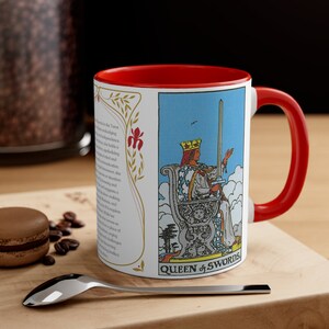 Taza de carta de tarot, taza de café reina de espadas, taza de café de carta tarot, arte del tarot, taza de café reina, regalo para el día de San Valentín, regalo de mujer fuerte