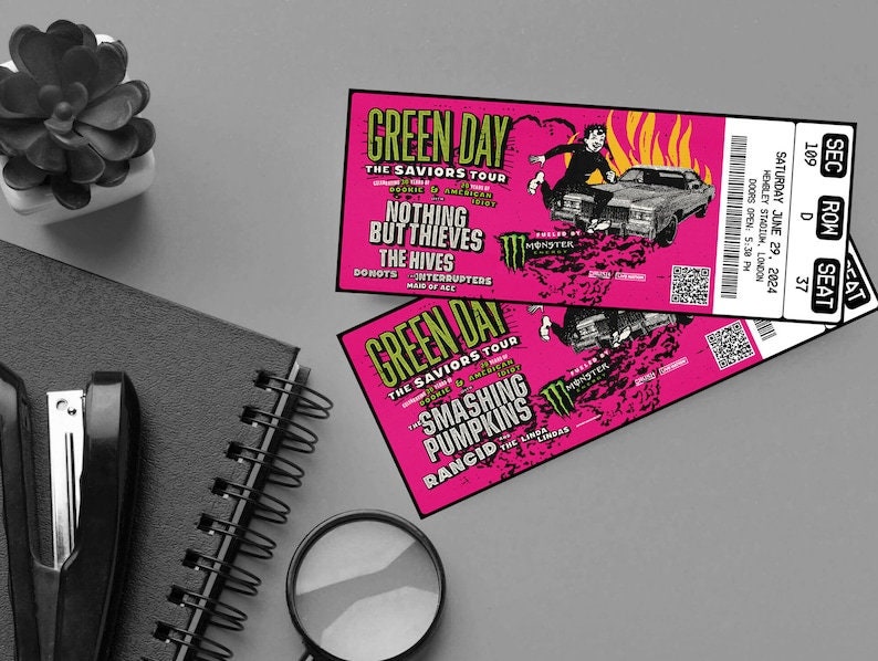 Printable Green Day Ticket the Saviors Tour 2024 Concert Show Pass Surprise Gift Reveal Editable