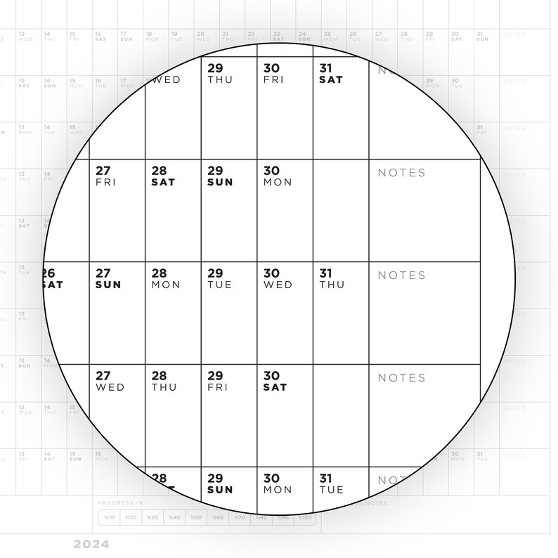 2024 Lines & Boxes Yearly Wall Calendar, Printable Asize, Monthly
