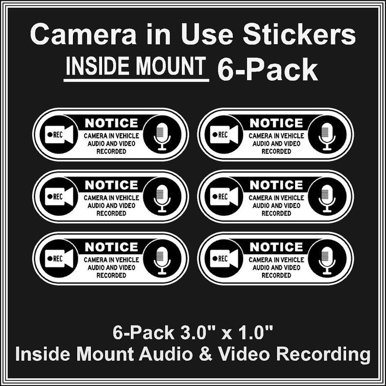 Video Recording Decals, Inside Mount Stickers for Uber, Lyft, Taxi (6 ...