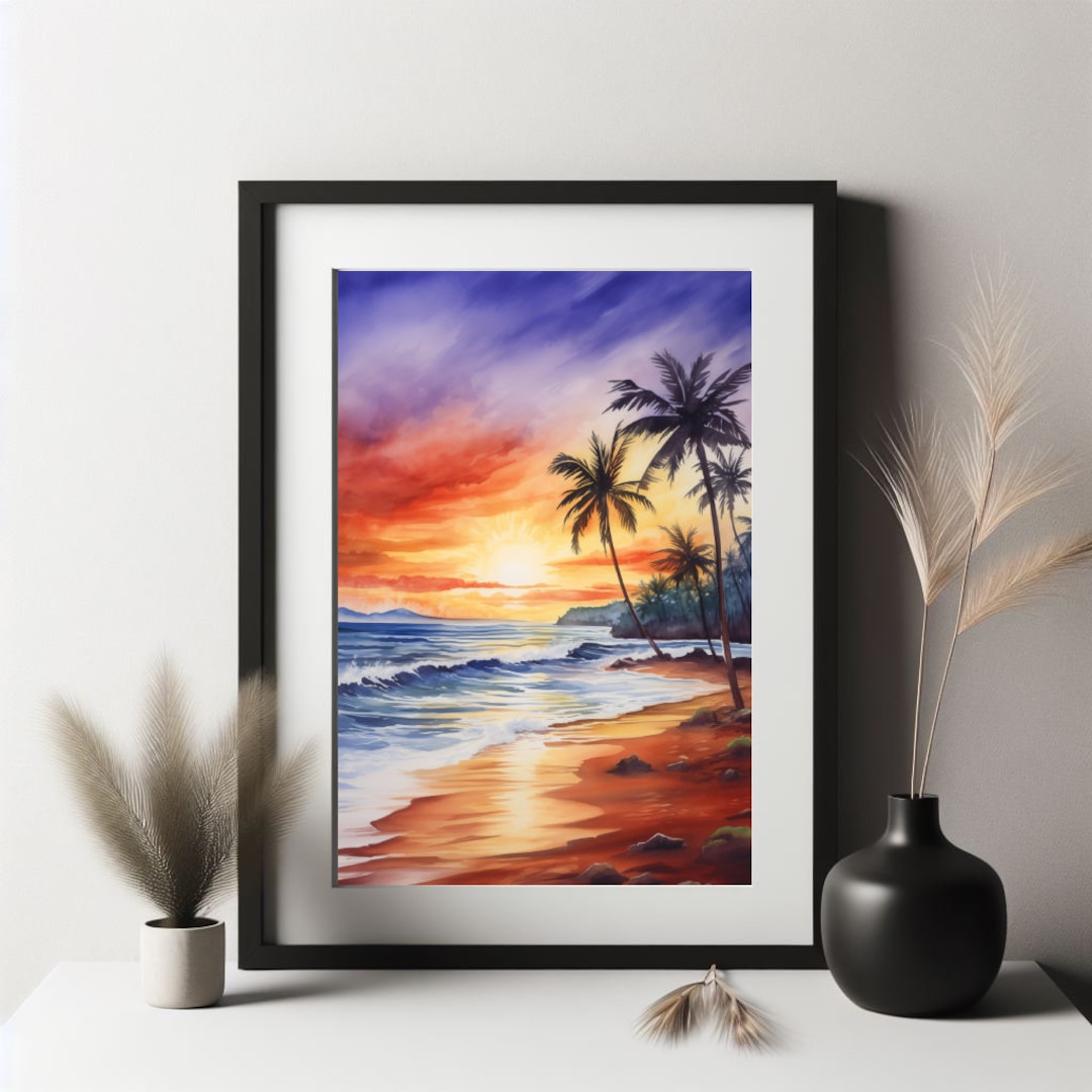 Watercolor Style Art Tropical Sunset Digital Download Digital Art watercolor-style-art-tropical-sunset-digital-download-digital-art