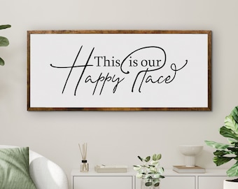 This is our Happy Place Wooden Sign, Welcome Sign, Entryway Gallery Wall Living Dining Room Decor, Housewarming Gift, Modern Farmhouse Sign