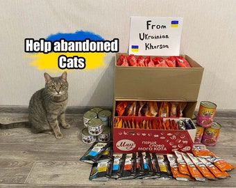 Help abandoned Cats - Support Ukrainian Family. Peace for Ukraine. Digital file Download. Ukrainian pet. Save cat. Ukrainian Postcard