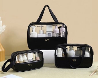 Borsa cosmetica personalizzata | Borsa per cosmetici trasparente | Borsa da viaggio | Borsa per il trucco | borsa da toilette | Regalo della damigella d'onore