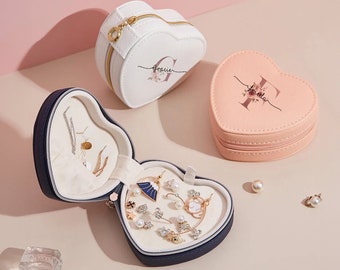 Jewelry Box Heart Shape Personalized | Jewelry Case | Travel Jewelry Box | Jewelry Chest | Jewelry Storage | Bridesmaid | Mothersday Gift