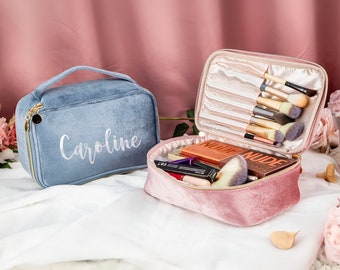 Trousse per cosmetici in velluto | Borsa cosmetica personalizzata | Borsa cosmetica grande | Borsa da viaggio cosmetica | Borsa per il trucco | Regalo della damigella d'onore