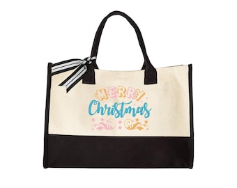 Merry Christmas Canvas Tote Bag – Large Holiday Shopper