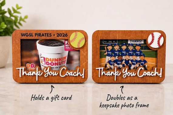 Thank You Coach Gift Card Holder | Picture Frame Magnet | Baseball & Softball Coach Gift