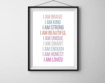 I Am Affirmations Print | Minimalist Nursery Wall Art | Positive Kids Printable | Digital Download Poster