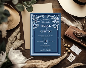 Navy Wedding Invitation, wedding templet