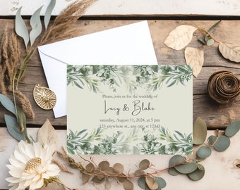 Eucalyptus bruiloft uitnodiging, bruiloft bundel, RSVP-kaart, bewaar deze datum