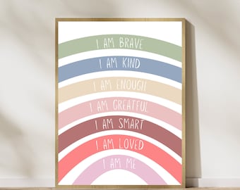 Affirmations for Kids, Classroom Posters, I Am Affirmations, Playroom Poster, Affirmations Poster, Homeschool Decor, I Am Kind Smart Loved