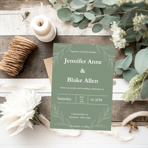 Sage Green Wedding Invitation | Minimalist Wedding Invitation Templates | Boho Wedding Invitation Suite | Canva Templates | Digital Download