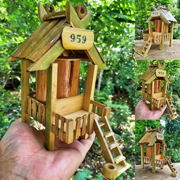 Traditional Thai House Model, Mini bamboo Thai Spirit House ,Thai Spirit House, Bamboo House,Miniature Dollhouse, Practical Money Saving Box