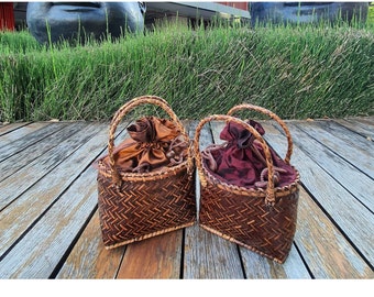 Woven smoked bamboo Handbag, New style small bag, Pure Handmade Bamboo Bag, Bamboo Woven Handbag, With Hanging Pieces, Unique Handbag