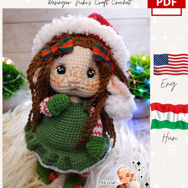 Rilda the elf. pdf amigurumi crochet pattern, manó minta, pixy, gnome, pocka, elves girl doll