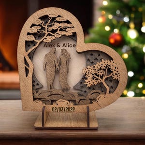 Valentines Romantic Gift Sign  Personalized Wooden Sign  Couples Names Sign Anniversary Gift Couples Names Sign Heart with Date Frame