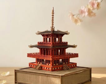 Wooden Japanese pagoda assembly and paint kit