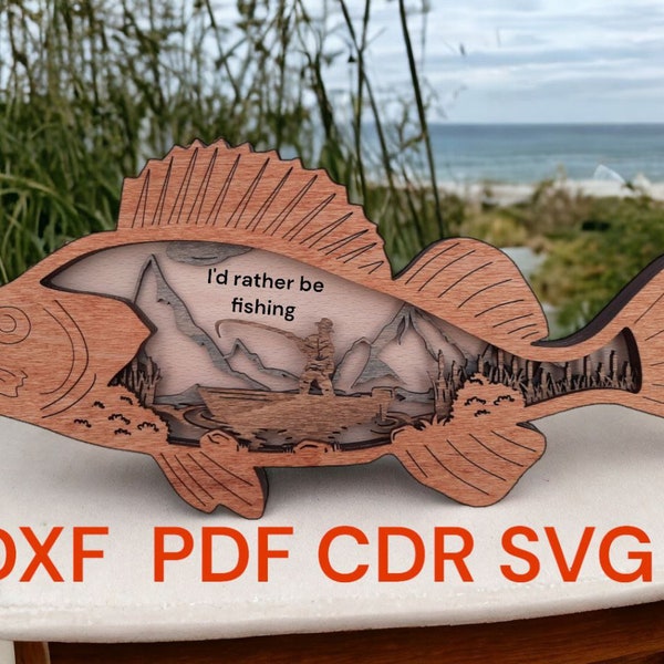 4-Schicht-Kunstwerk Für Lasercut-Dateien Digitaler Bass-Fisch-Layout Fischer Perfektes Geschenk