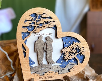 Cœur en bois personnalisé, cadeau d'anniversaire pour couples