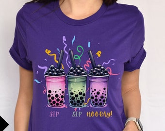 Sip Sip Hooray Boba T-shirt Unisex Jersey Short Sleeve Tee, Boba T-shirt, Bubble Tea Shirt, Fun Boba T-shirt, Bubble Tea Lover gift