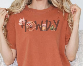Howdy Western Floral Graphic Tee Unisex Garment-Dyed T-shirt, Howdy Tshirt, Western Floral Tshirt, Cowboy Style Tshirt, Gift for Cowgirl