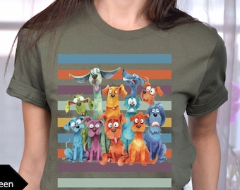 Colorful Cartoon Dog T-Shirt - Playful Animal Print, Fun Pet Lover Gift, Unisex Graphic Tee, Dog Lovers Shirt,  Cartoon Dogs Shirt