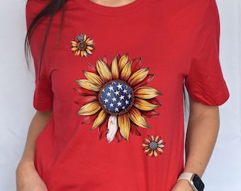 Patriotic Sunflower T-shirt Unisex Jersey Short Sleeve Tee, Patriotic T-shirt, Sunflower T-shirt, American Flag Shirt, 4th of July shirt