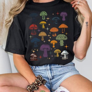 Vintage Mushroom Graphic Tee - Retro Colorful Mushroom T-Shirt Unisex Garment-Dyed T-shirt, Colorful Mushroom Shirt, Mushroom Tshirt