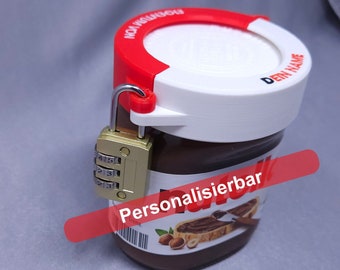 Safe Schloss für Brotaufstrich z.B. passend Nutella Gläser - Diebstahlschutz - Geschenkidee für Nutellafans - Geschenke- kleines Glas