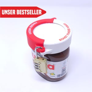 Safe Schloss für Brotaufstrich z.B. passend Nutella Gläser - Diebstahlschutz - Geschenkidee für Nutellafans - Geschenke- großes Glas