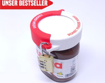 Safe Schloss für Brotaufstrich z.B. passend Nutella Gläser - Diebstahlschutz - Geschenkidee für Nutellafans - Geschenke- großes Glas