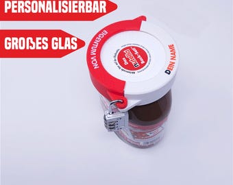 Safe Schloss für großes Glas Brotaufstrich z.B. passend Nutella Gläser - Diebstahlschutz - Geschenkidee für Nutellafans - Personalisierung