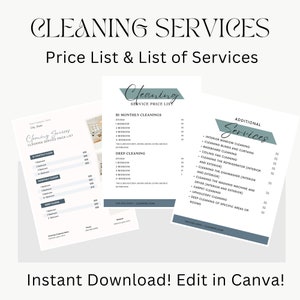 Cleaning Services Price List, House Cleaning Price List, Professional Cleaner Price List, Residential Cleaning Form Digital, Editable Price