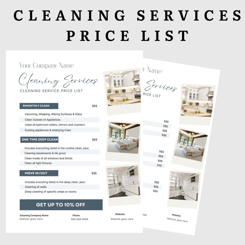 Cleaning Services Price List, House Cleaning Price List, Professional