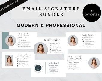 Email Signature Template Bundle, 10 email signature templates, digital download