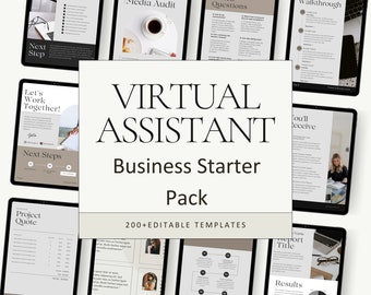 Paquete de inicio para negocios de asistente virtual, plantillas modernas para asistentes virtuales, coach de negocios, paquete para clientes