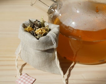 Natural tea bags, drawstring reusable tea bag, linen tea bags, large reusable tea bag, herbal tea bags, reusable tea bag cute