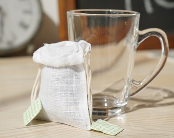 Reusable tea bags, drawstring reusable tea bag, linen tea bags, large reusable tea bag, herbal tea bags, reusable tea bag cute